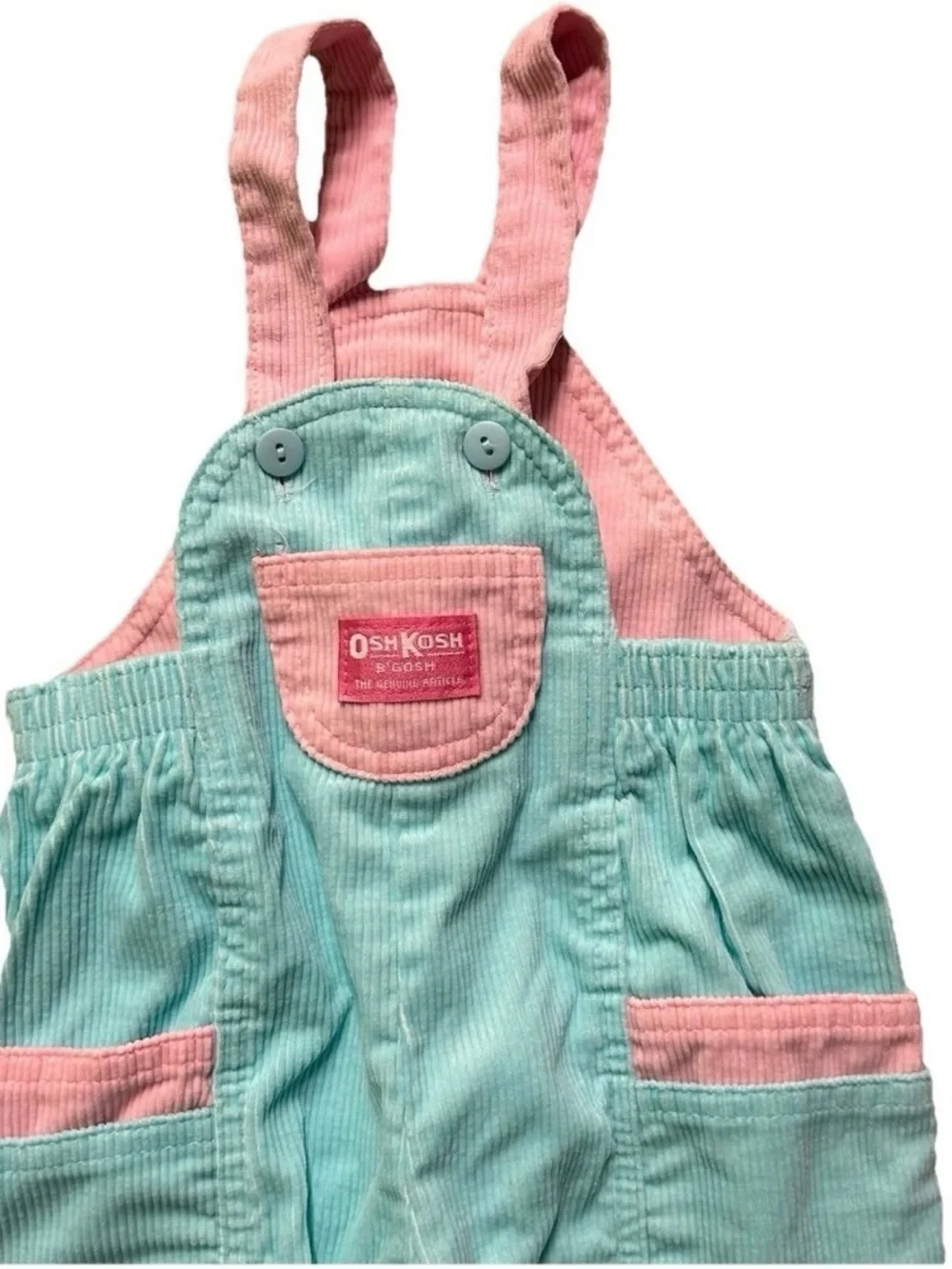 Vintage Oshkosh Toddler Girl Pink Blue Corduroy Overalls Size 24 Months VGUC